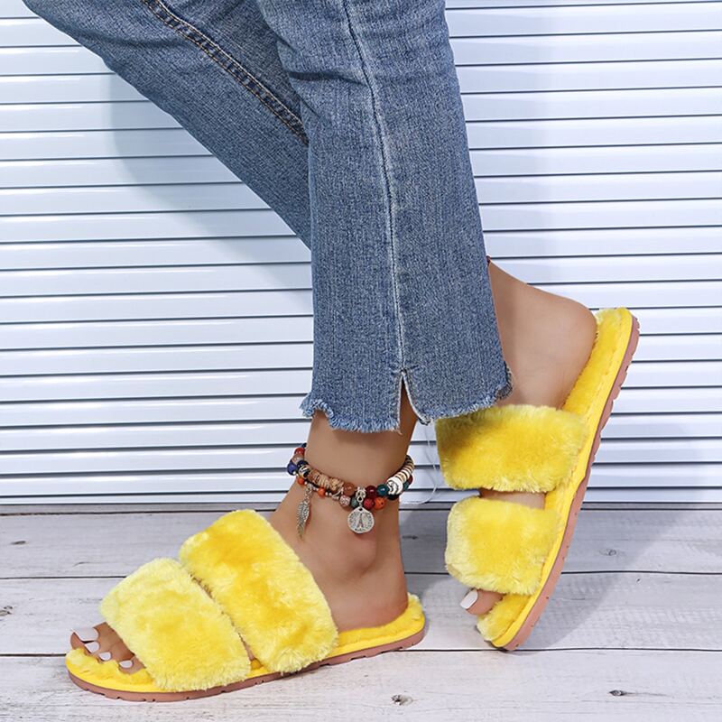 

Open Toe Fluffy Slippers, Yellow