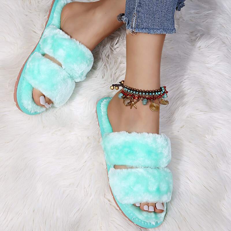

Open Toe Fluffy Slippers, Blue