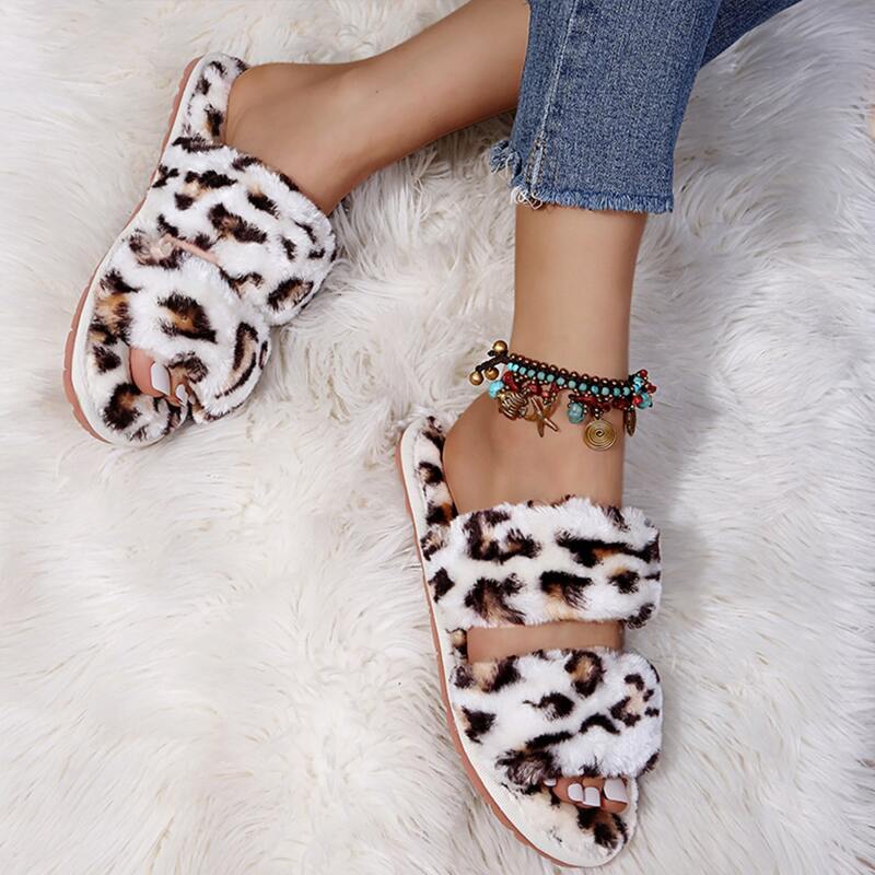 

Leopard Pattern Fluffy Slippers, Multicolor