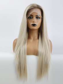 HAIRCUBE 13x4*1 Blond Lace Wig White Gold And Black Lace Wigs, Long Straight Synthetic Lace Wigs For Party Daily Use Flash - Gold - View 6