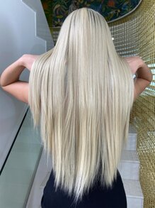 HAIRCUBE 13x4*1 Blond Lace Wig White Gold And Black Lace Wigs, Long Straight Synthetic Lace Wigs For Party Daily Use Flash - Gold - View 3