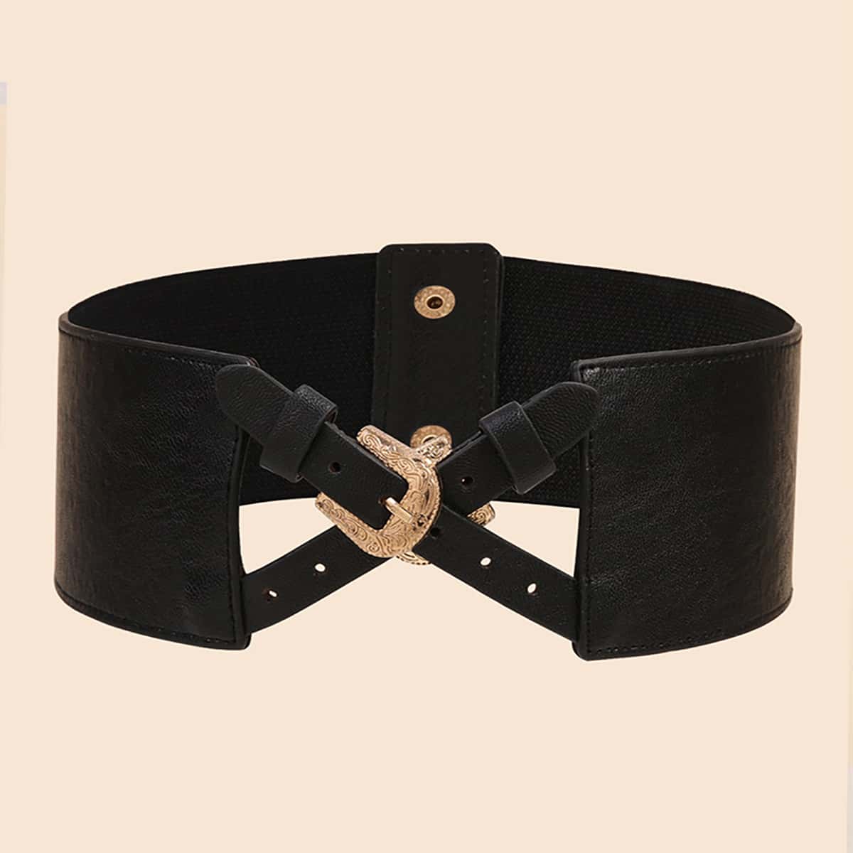 

Buckle Decor Wide Belt, Black