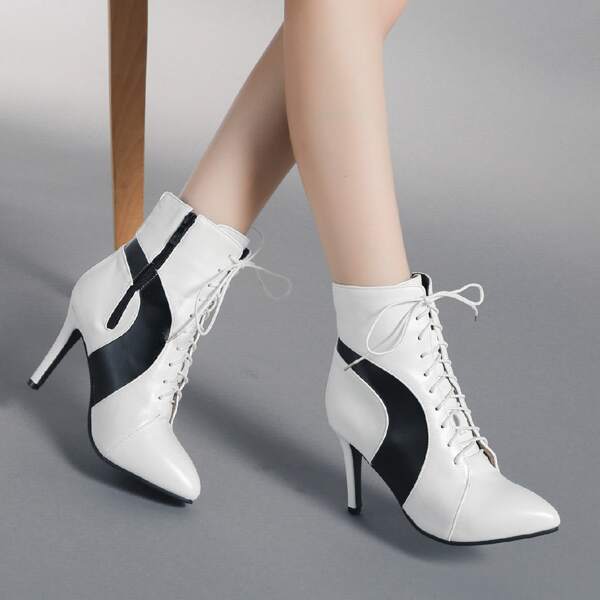 

Two Tone Lace-up Front Boots, White