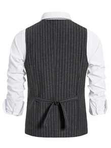 Manfinity Men Pinstriped Single Breasted Waistcoat Without Shirt - Black - View 2