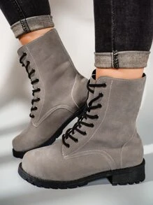 Minimalist Lace-up Front Boots - Grey - View 7