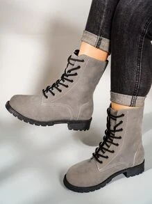 Minimalist Lace-up Front Boots - Grey - View 2