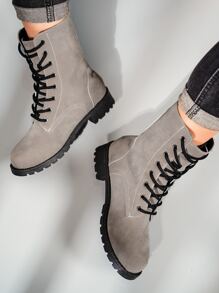 Minimalist Lace-up Front Boots - Grey - View 6