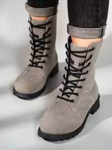 Minimalist Lace-up Front Boots - Grey - View 1