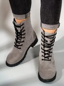 Minimalist Lace-up Front Boots - Grey - View 4