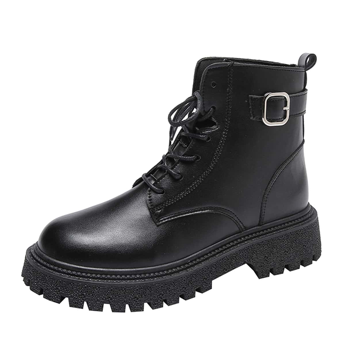 

Lace-up Front Flatform Boots, Black
