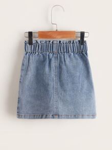 SHEIN Explorewe 年轻女孩纸袋腰斜口袋牛仔半身裙