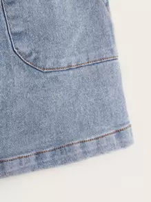 SHEIN Explorewe 年轻女孩纸袋腰斜口袋牛仔半身裙