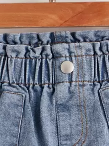 SHEIN Explorewe 年轻女孩纸袋腰斜口袋牛仔半身裙