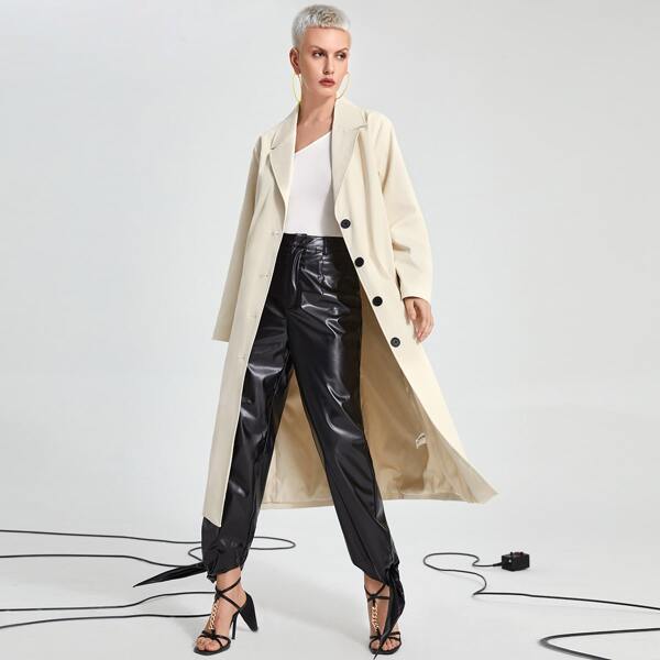 

Lapel Neck Single Breasted Trench Coat, Beige