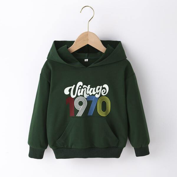 

Toddler Girls Letter Graphic Kangaroo Pocket Hoodie, Dark green