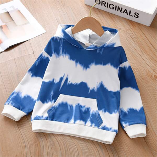 

Toddler Boys Tie Dye Kangaroo Pocket Drop Shoulder Hoodie, Blue and white