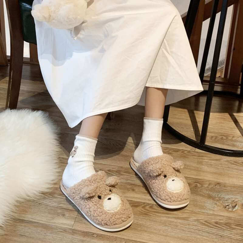 

Cartoon Graphic Fluffy Slippers, Khaki