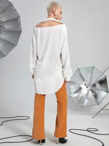 SHEIN Unity Drop Shoulder High Low Hem Satin Changeable Shirt - White - View 5