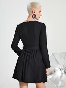 SHEIN Unity Ruched Single Breasted Belted Dress - Black - View 2