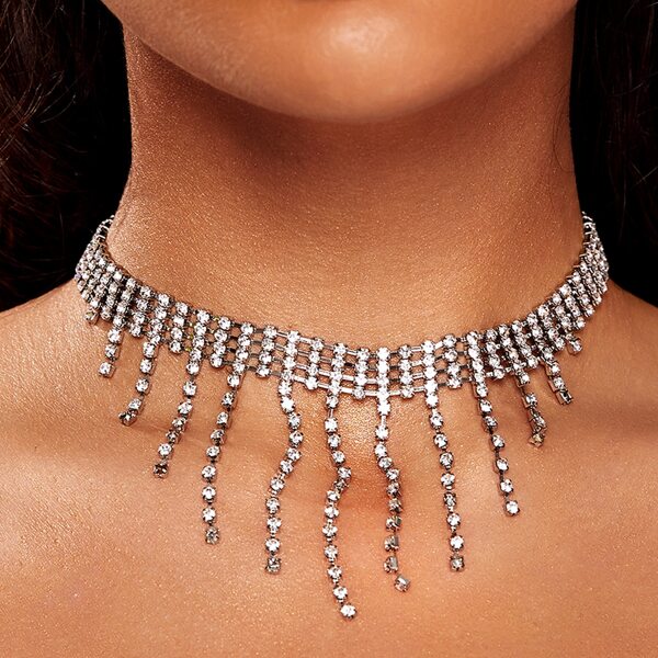 

Rhinestone Tassel Decor Necklace, Silver