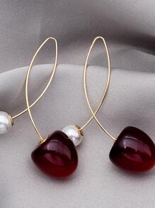 Faux Pearl Decor Earrings - Burgundy - View 1