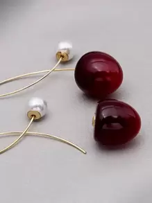 Faux Pearl Decor Earrings - Burgundy - View 5