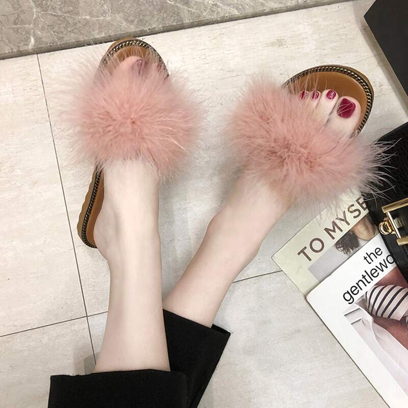 

Fluffy Slide Sandals, Pink