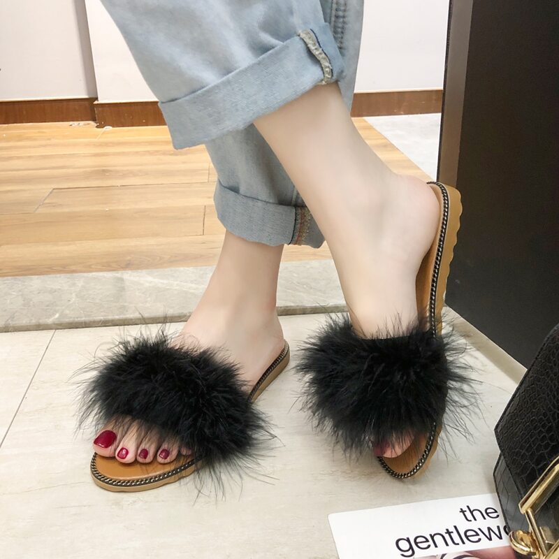 

Fluffy Slide Sandals, Black
