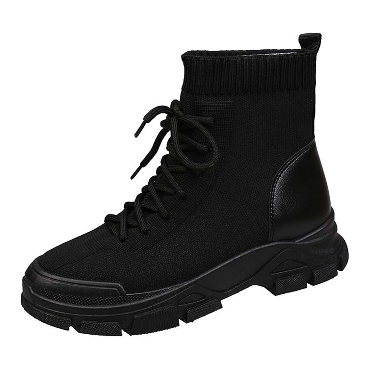 

Lace-up Front Sock Boots, Black
