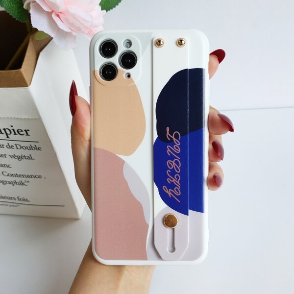 

Color Block Phone Case With Wristband Holder, Multicolor