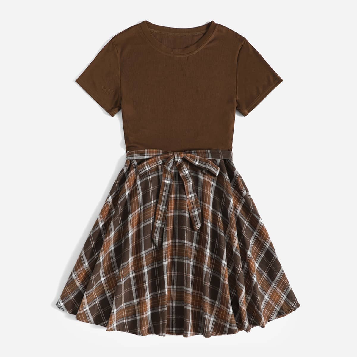 

Contrast Plaid Tie Front Dress, Multicolor