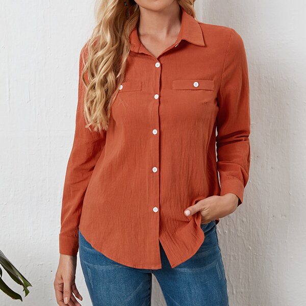 

Decor Pocket Button Front Blouse, Burnt orange