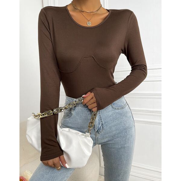 

Solid Form Fitted Bustier Tee, Chocolate brown