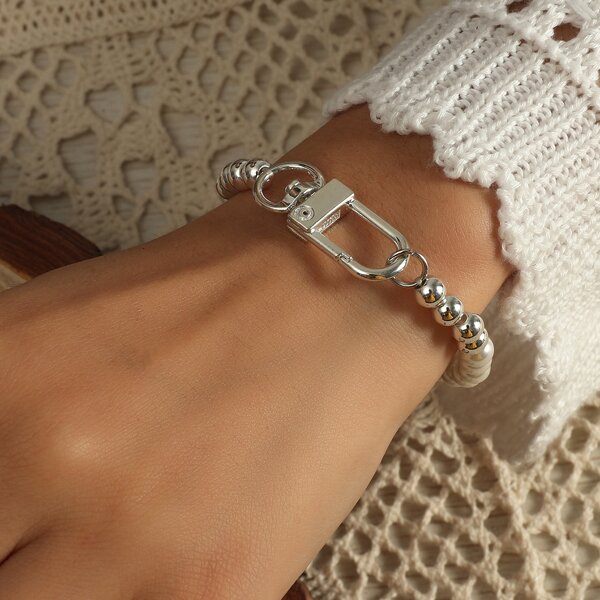 

Faux Pearl Beaded Bracelet, Silver