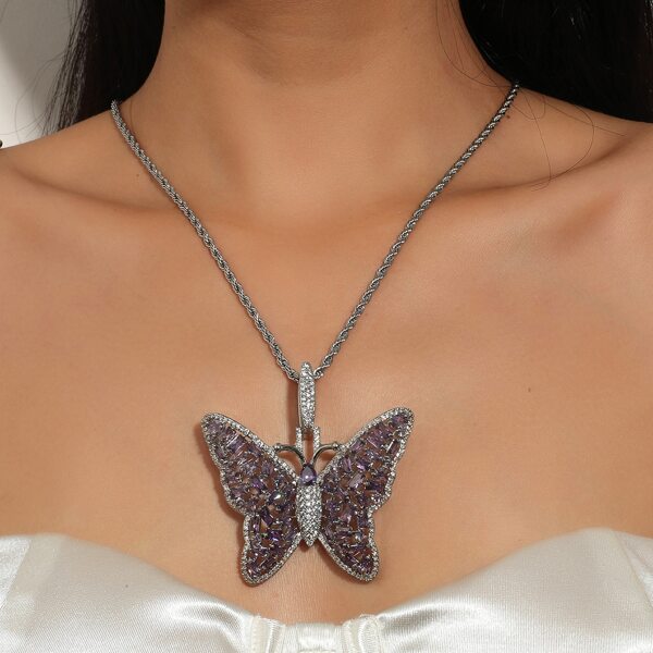 

Rhinestone Butterfly Charm Necklace, Multicolor