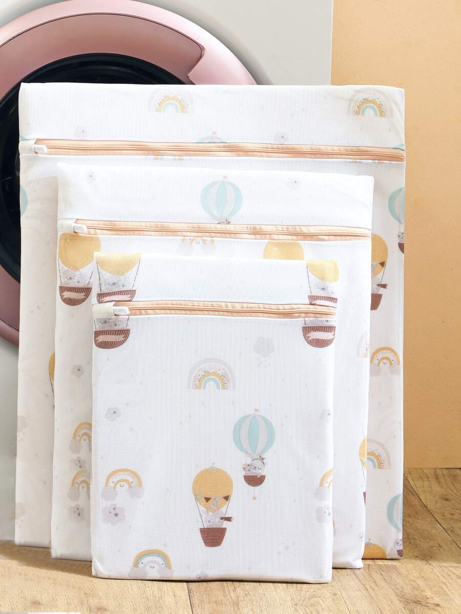 3 piezas bolso de lavandería con malla con estampado de dibujos animados - Blanco - Ver 1