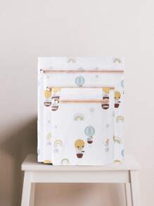 3 piezas bolso de lavandería con malla con estampado de dibujos animados - Blanco - Ver 3