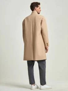 Manfinity Men Slant Pockets Mock Neck Overcoat - Khaki - View 2