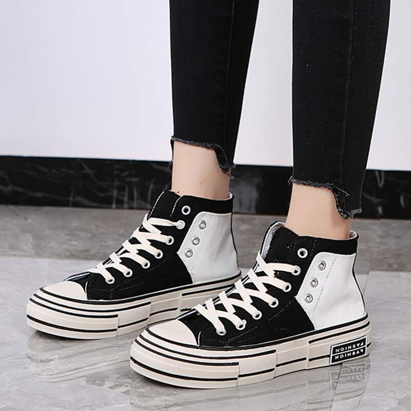 

Lace-up Front High Top Canvas Shoes, Black