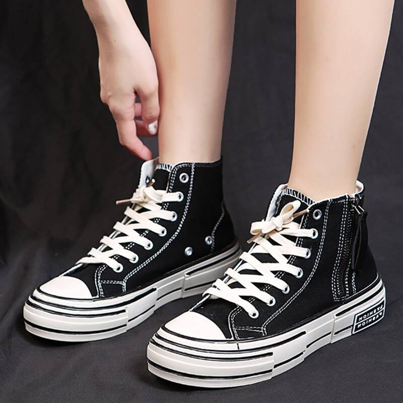 

Lace-up Front High Top Canvas Shoes, Black