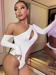 SHEIN SXY 不對稱領鏤空連身背心 - 白色 - 查看 3