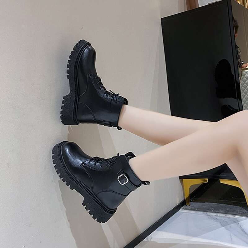 

Buckle Decor Platform Boots, Black