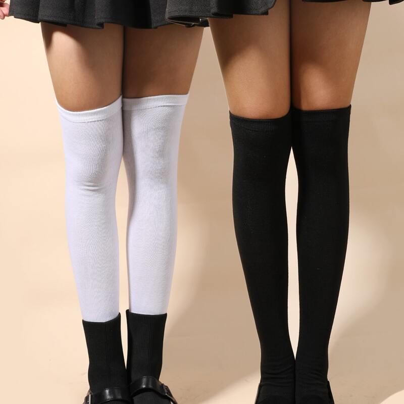 

2pairs Solid Over The Knee Socks, Multicolor