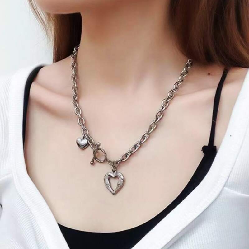 

Heart Decor Chain Necklace, Silver