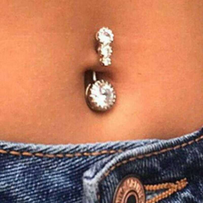 

Rhinestone Decor Belly Ring, Rose gold