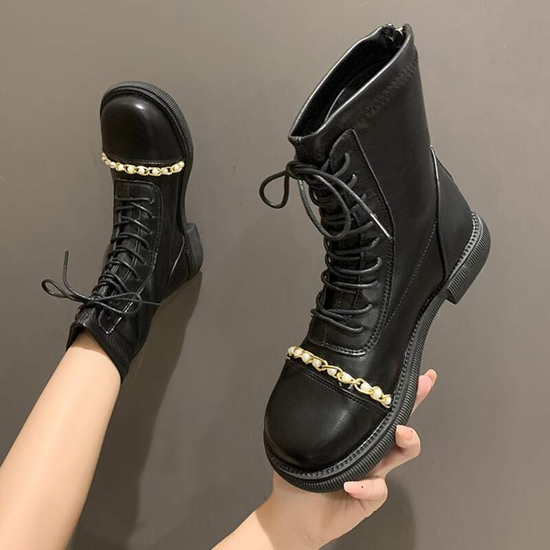

Two Tone Lace-up Front Boots, Black