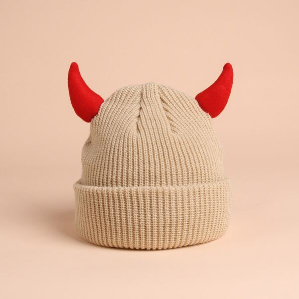 

Toddler Kids Horn Decor Knitted Hat, Beige