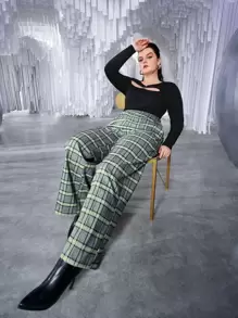 SHEIN Unity Plus Plaid Print Wide Leg Pants