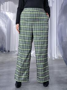 SHEIN Unity Plus Plaid Print Wide Leg Pants