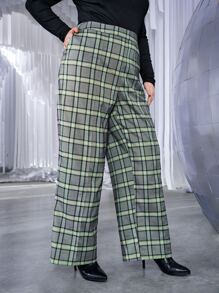 SHEIN Unity Plus Plaid Print Wide Leg Pants